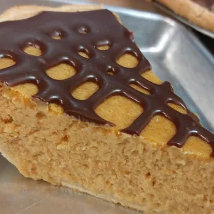 Pumpkin Cheesecake Pie with chocolate ganache