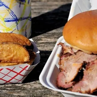 Rib meat sandwich sweet tea and fries