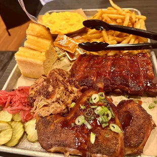3 meat feast oh pulled pork, ribs and chicken