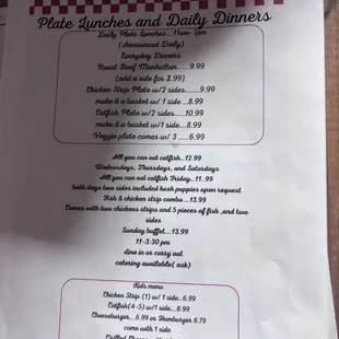 Lunch and dinner menu