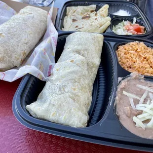 Breaded Fish Burrito, Carnitas Burrito combo, Cheese Quesadilla