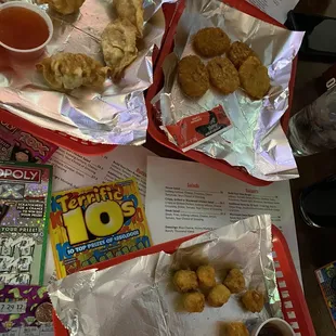 Popcorn chicken Pot stickers Potato pancakes