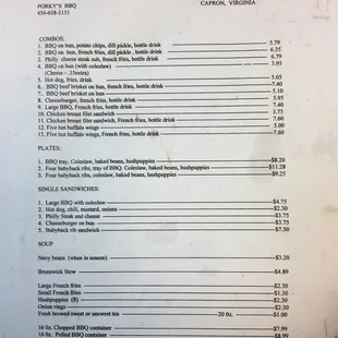 The menu.