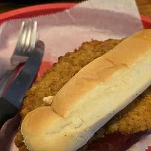Tenderloin sandwich with slaw.
