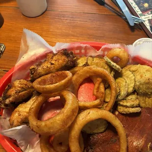 Munchie platter.  I think that is what is called. The sauce for pickles is