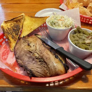 Brisket, creamy slaw, green beans and melt-in-your-mouth Texas toast.