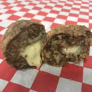 Boudin ball with pepper jack cheese.