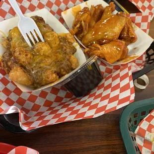Loaded tots with habanero wings