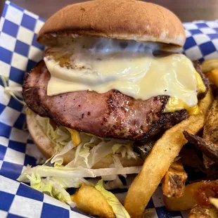 Hawian Burger and fries