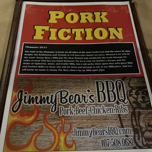 Jimmy Bears Menu