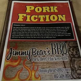 Jimmy Bears Menu
