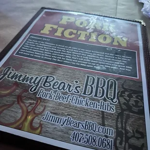 Front of menu