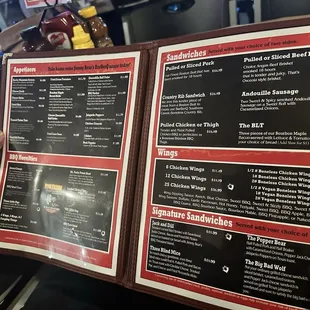 The menu.