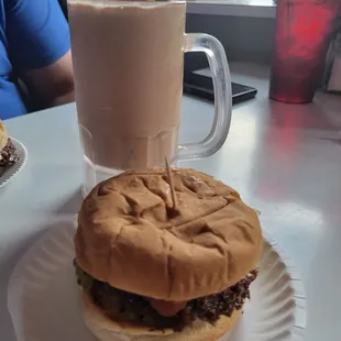 Burger and chocolate malt
