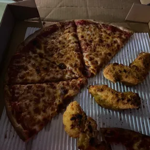 13" Medium Cheese Pizza and chicken fingers