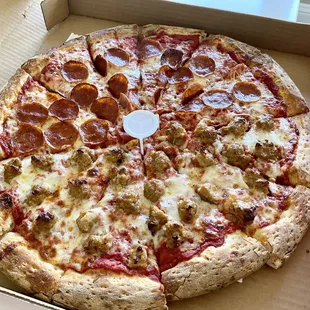 Half pepperoni half sausage