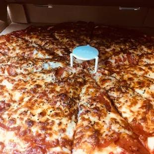 X-Lg, thin crust, double pepperoni, cheese blanket, parmesan crust, cooked well done! Ranch &amp; Pineapple on the side.. Perfection!