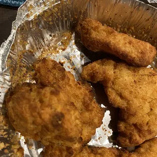 Chicken tenders. Overcooked &amp; have frostbite.