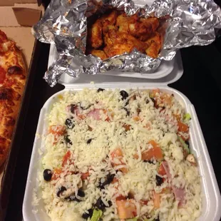 Wings and antipasto salad yum!