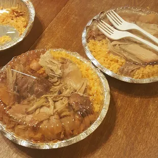 Yellow rice and bean w/ pernil