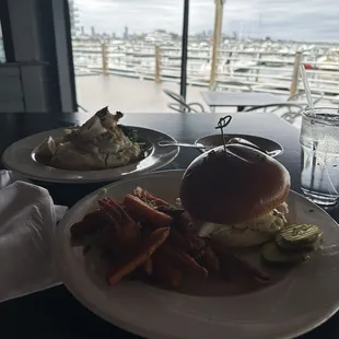 Baked haddock burger and baked haddock and shrimp platter