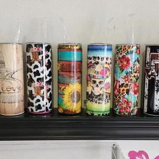 a row of cans on a shelf