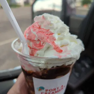 Hot fudge sundae with double Dutch ice cream. Chocolate overload just like I like it