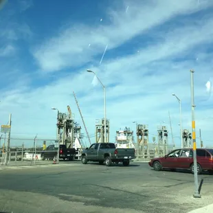 Cars loading onto the ferry.