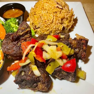 Fried Goat Rice and Beans