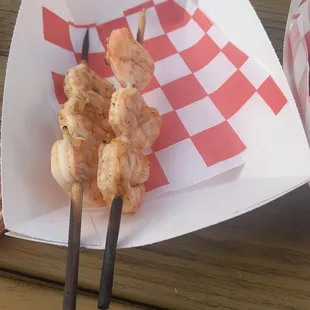 Very plain Cajun shrimp, only 3 per skewer $9