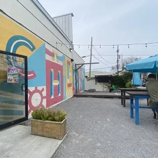 Outside stage with TVs