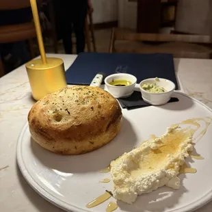 Sourdough focaccia with whipped ricotta and honey