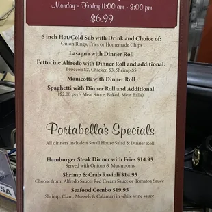 Lunch menu