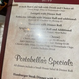 Top of lunch special menu