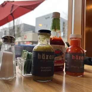 Condiments at the table.