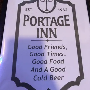 Portage Inn Menu