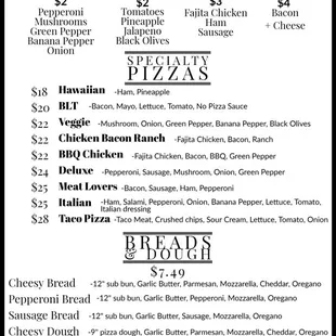 Updated MENU -Back Side