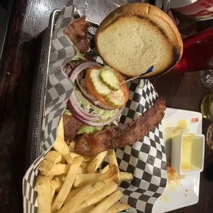 guacamole bacon burger with fries