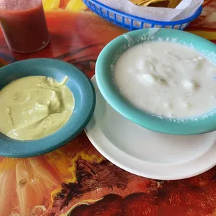 Cheese dip and salsa verde