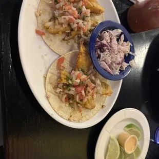 Fried fish tacos! Fried wasn&apos;t on the menu, but I asked and the owner said yes! So yum. Love their chipotle sauce!