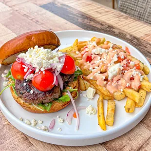 Lamb Burger with Feta Fries