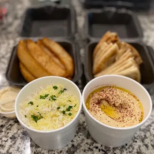 Rice w/ Garlic Sauce and Hummus