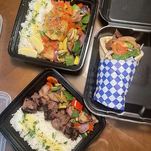 To go order: Meat Gyro  Beef tenderloin with rice and grilled veggies  Pan seared cod with rice and grilled veggies