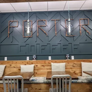 the seating area of porter's coffeehouse