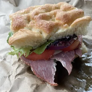 I forgot to post my sandwich. The Gabagool! Like I mentioned before, the focaccia was amazing.