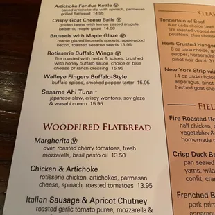 Appetizers and flatbread menu