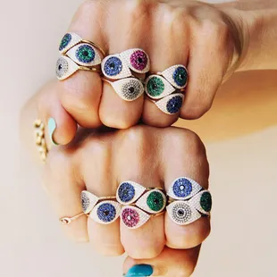 Diamond + Gemstone Evil Eye Protector Rings