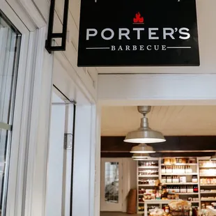 the entrance to porter&apos;s barbecue