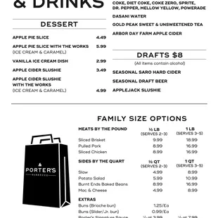 Porter&apos;s BBQ menu page two