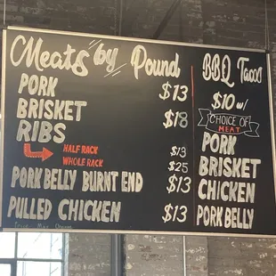 a menu on a blackboard